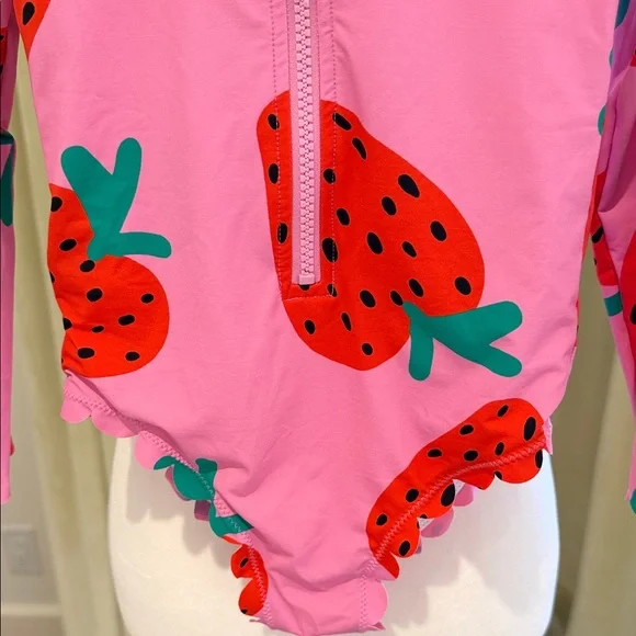 Stella McCartney Kids - Pink Strawberry Print Long Sleeve Swimsuit - Size: 6Y - Picture 3 of 10